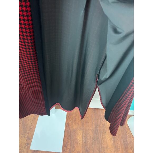 Coldwater Creek Red Black Houndstooth Velvet Robe Duster Cardigan Size Medium - Picture 5 of 8